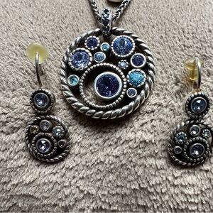Brighton silver necklace with blue and purple stones. Matching earrings.